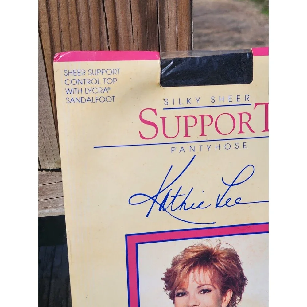 Kathie Lee SIlky Sheer Support Pantyhose Control Top Black Medium/Tall To 155lb